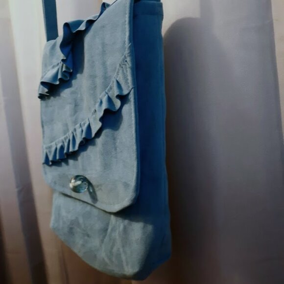 NEW Velvet texture Ruffled Crossbody Purse Shoulder bag FlipTop Blue Cute Girlie - Picture 3 of 9